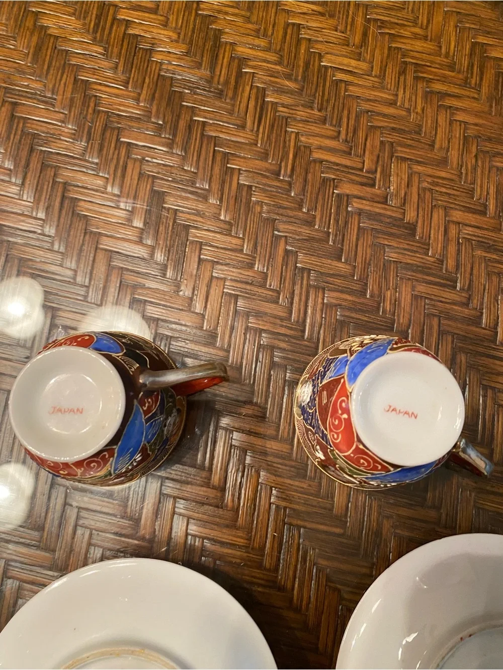 Vintage Japanese Satsuma Moriage Immortals Teacup & Saucer Lot
